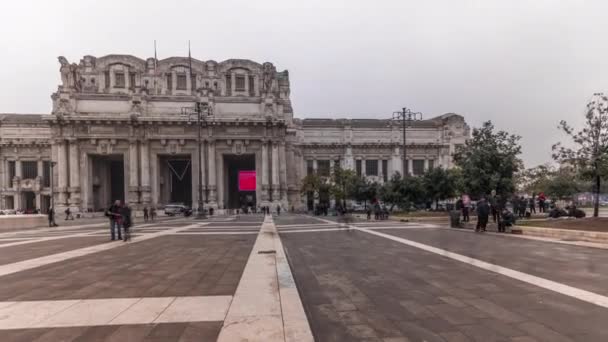 Panorama Milano Centrale Timelapse Головна Центральна Залізнична Станція Міста Мілан — стокове відео