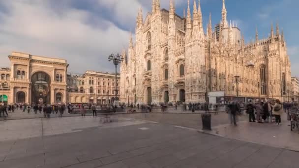Panorama Visar Milanos Katedral Och Historiska Byggnader Timelapse Duomo Milano — Stockvideo