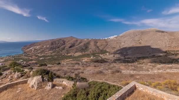 Panorama Showing Amorgos Island Aerial Timelapse Traditional Greece White Houses — Stock Video