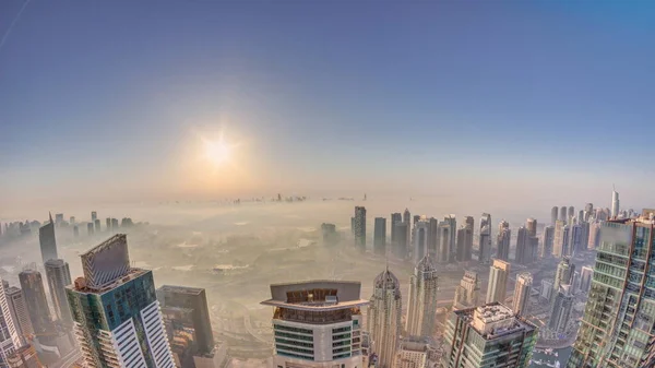 Panorama Över Dubai Marina Med Jlt Skyskrapor Och Golfbana Soluppgången — Stockfoto