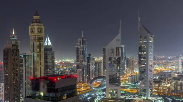 Wolkenkrabbers Sheikh Zayed Road Difc Durind Hele Nacht Dubai Verenigde — Stockfoto
