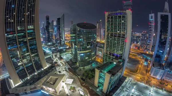 Panorama Dubai International Financial Center Skyscrapers Aerial All Night Illuminated — Stock Photo, Image