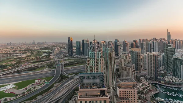 Panorama Visar Dubai Marina Och Jlt Skyskrapor Längs Sheikh Zayed — Stockfoto
