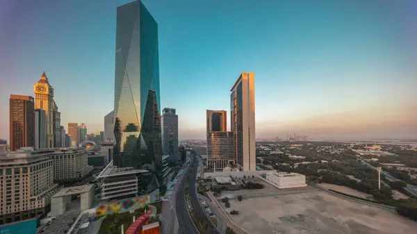 Dubai International Financial Distrito Aéreo Durante Todo Día Vista Panorámica —  Fotos de Stock