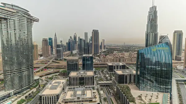 Pnorama Mostrando Futurista Dubai Downtown Horizonte Del Distrito Financiero Muchas — Foto de Stock