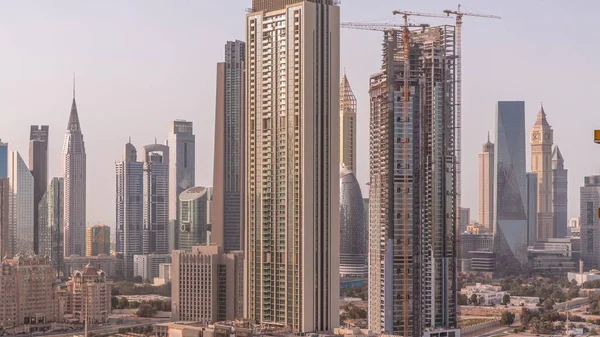 Ряд Высоких Зданий Вокруг Шейх Заид Роуд Difc Района Воздушный — стоковое фото