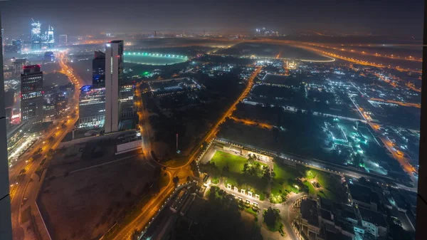 Villas Zabeel District Skyscrapers Background Aerial Panoramic All Night Dubai — Stock Photo, Image