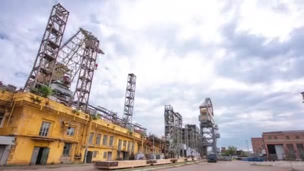 Construction Large Ship Shipyard Cranes Timelapse Hyperlapse Fragment Case Yellow — Video Stock