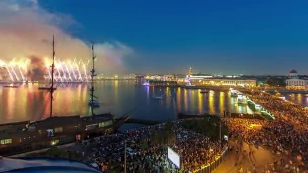 Zeitraffer Eines Feuerwerks Über Petersburg Russland Während Des Scarlet Sails — Stockvideo