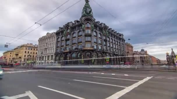 Singer House San Petersburgo Ocupa Centro Del Escenario Este Hiperlapso — Vídeos de Stock