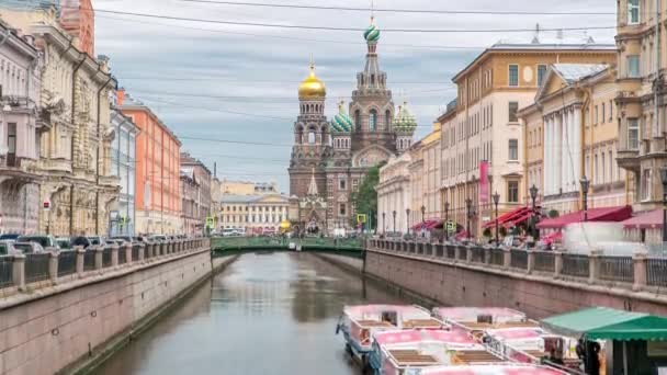 Griboyedov Csatornán Elmélkedve Megváltó Egyházának Időhasadéka Kiontott Vérről Központi Szentpétervári — Stock videók