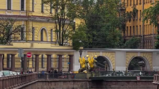 Diesem Zeitraffer Erwachen Der Griboedow Kanal Und Die Uferbrücke Zum — Stockvideo