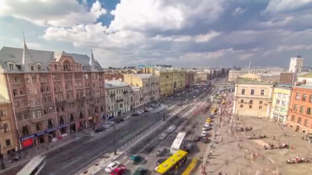 Timelapse Captures Panoramic View Rooftop Ligovsky Prospekt Featuring Busy Traffic — Stock Video