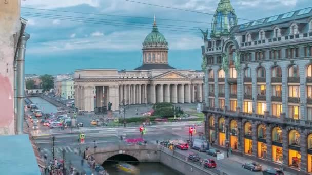 Kazan Kathedraal Singer House Vanaf Een Dak Timelapse Vangt Het — Stockvideo