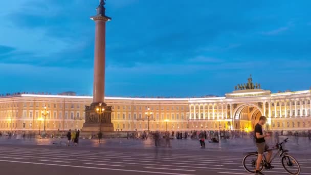 Illumination Nocturne Colonne Alexandre Sur Place Palais Timelapse Saint Pétersbourg — Video