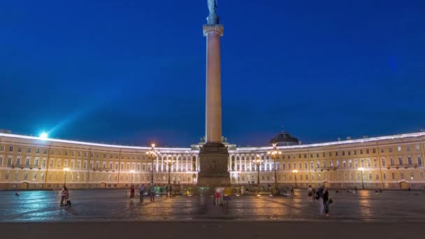 Noční Osvětlení Alexander Column Přední Pohled Palác Náměstí Čas Vypršel — Stock video