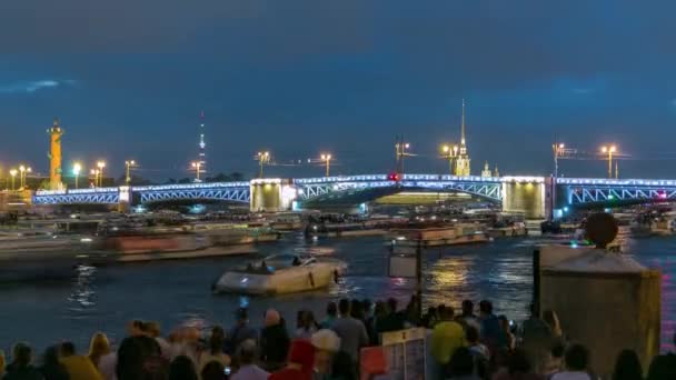 Timelapse Klasycznego Symbolu Sankt Petersburgów Białe Noce Romantyczny Widok Podświetlanego — Wideo stockowe