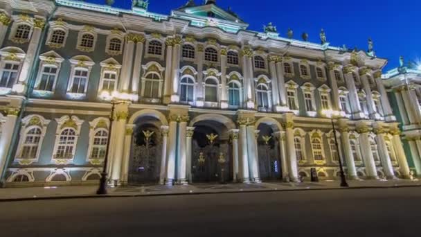 Timelapse Hyperlapse Van Verlichte Winter Palace Front View Sint Petersburg — Stockvideo