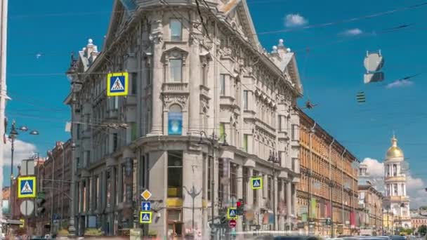 Symbolische Weggabelung Five Corners Timelapse Petersburg Russland Hervorhebung Eines Mietshauses — Stockvideo