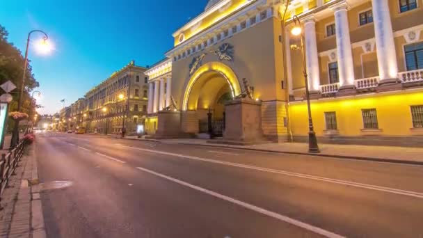 Admirality Building Night Day Timelapse Beautiful Saint Petersburg Dopravní Světla — Stock video