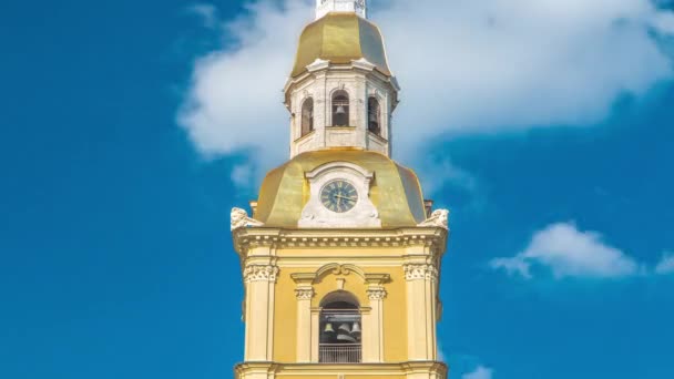 Klok Van Peter Paul Cathedral Petropavlovskaya Fortress Toren Timelapse Petersburg — Stockvideo