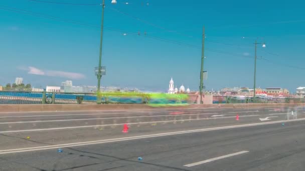 Біржевой Міст Марафон Timelapse Xxvii Міжнародний Марафон Санкт Петербурзі Росія — стокове відео
