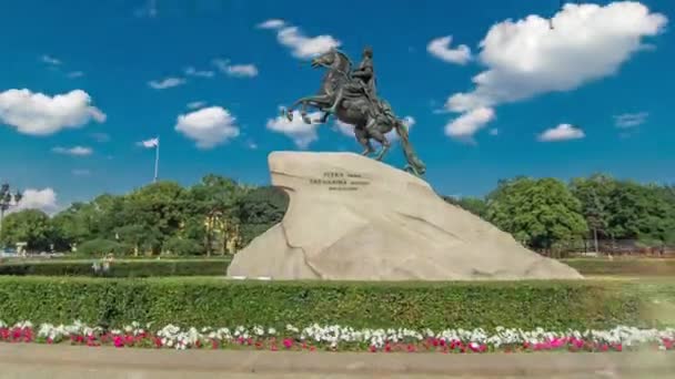 Brązowy Pomnik Jeźdźca Timelapse Hyperlapse Petersburgu Rosja Majestatyczny Widok Rosyjskiego — Wideo stockowe