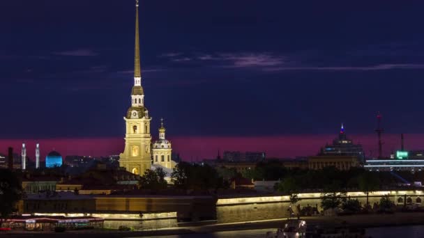 Timelapse Captures Nocturnal Grandeur Illuminated Peter Paul Fortress Petersburgs Original — Stock Video
