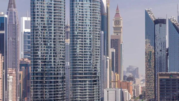 Dubaï International Quartier Financier Timelapse Aérienne Gratte Ciel Avec Hôtels — Photo