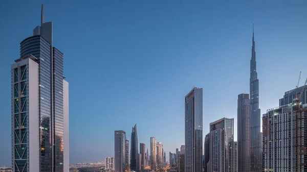 Vue Aérienne Lever Soleil Sur Dubai Downtown Skyline Avec Nombreuses — Photo