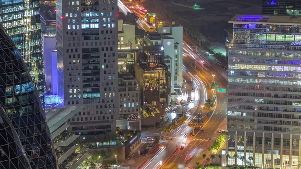 Luchtfoto Van Het Verkeer Saada Straat Financiële District Nacht Timelapse — Stockfoto