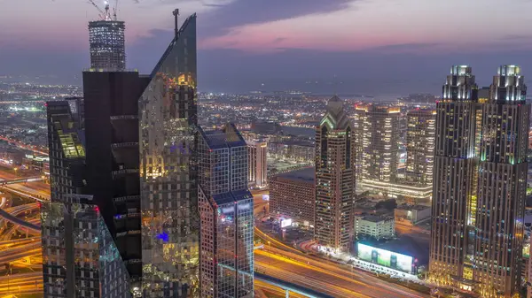 Prédios Arranha Céus Sheikh Zayed Road Dubai Dia Transição Para — Fotografia de Stock