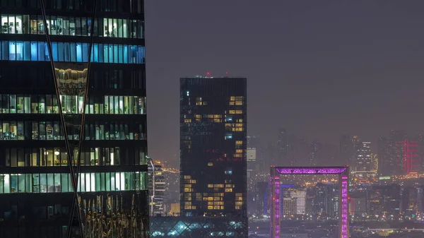 Bur Dubai Deira Quartiers Ciel Nuit Timelapse Vue Quartier Financier — Photo