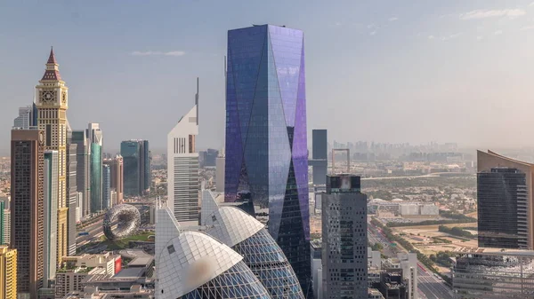 Вид Небоскребы Улице Шейх Зайед Дубае Небоскрёбы Башни Финансовом Центре — стоковое фото