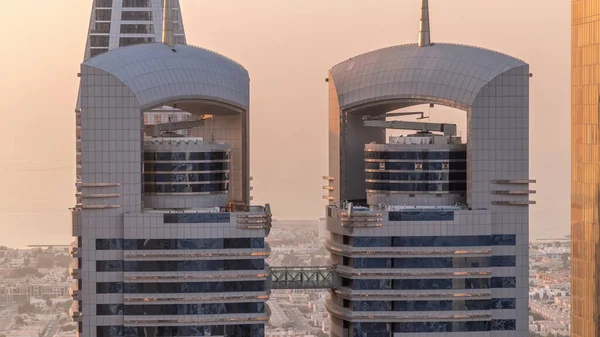 Närbild Höghus Sheikh Zayed Road Dubai Antenn Timelapse Förenade Arabemiraten — Stockfoto