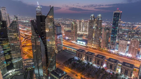 Prédios Arranha Céus Sheikh Zayed Road Dubai Dia Transição Para — Fotografia de Stock