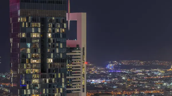 Aerial View Apartment Houses Villas Dubai City Downtown Night Timelapse — Stock Photo, Image