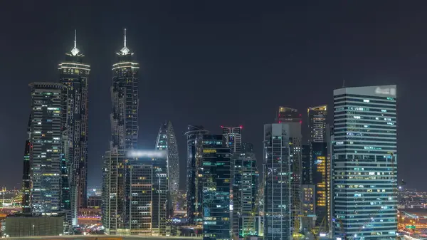 Cityscape Illuminated Skyscrapers Dubai Business Bay Water Canal Aerial Night — Stock Photo, Image