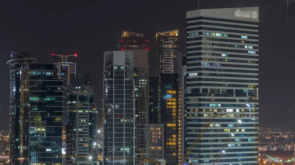 Paisaje Urbano Con Rascacielos Iluminados Dubai Business Bay Cronometraje Nocturno —  Fotos de Stock