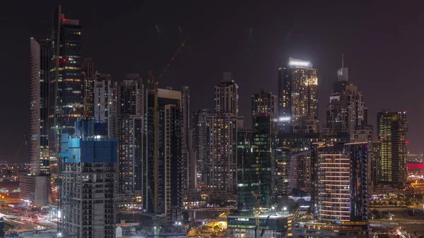 Cityscape Illuminated Skyscrapers Dubai Business Bay Water Canal Aerial Night — Stock Photo, Image