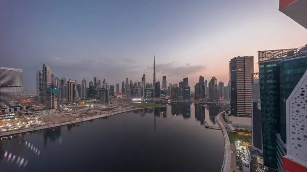 Aerial Panorama Dubai Business Bay Downtown Various Skyscrapers Towers Waterfront — Stock Photo, Image