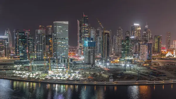 Paesaggio Urbano Con Grattacieli Illuminati Dubai Business Bay Acqua Canale — Foto Stock