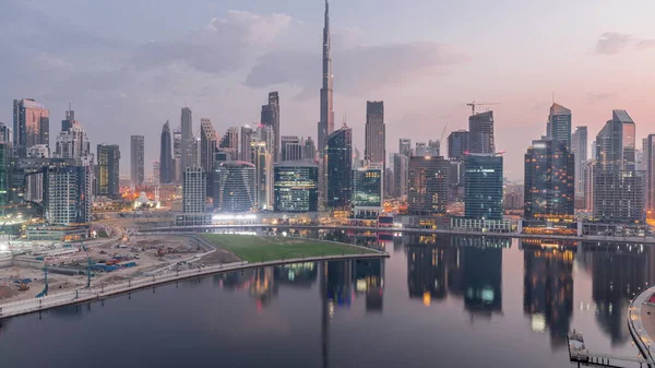 Widok Lotu Ptaka Dubai Business Bay Downtown Różnymi Drapaczami Chmur — Zdjęcie stockowe
