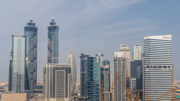 Paisaje Urbano Con Rascacielos Dubai Business Bay Timelapse Aéreo Del — Foto de Stock