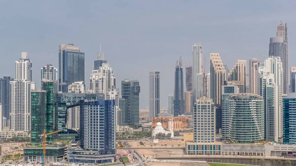Cityscape Skyscrapers Dubai Business Bay Water Canal Aerial Timelapse Modern — Stock Photo, Image