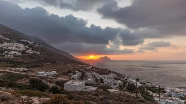 Panorama Che Mostra Tramonto Sull Isola Amorgos Timelapse Aerea Dall — Foto Stock