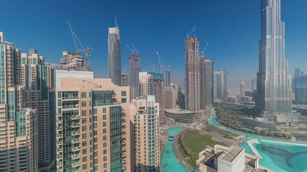 Panorama Centru Dubaje Letecký Čas Městské Panorama Moderními Mrakodrapy Věžemi — Stock fotografie