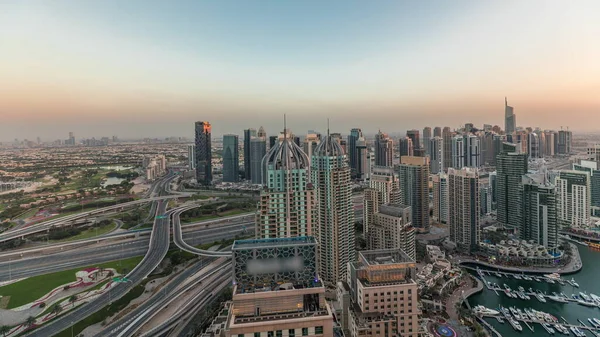 Panorama Showing Dubai Marina Jlt Skyscrapers Sheikh Zayed Road Huge — Stock Photo, Image