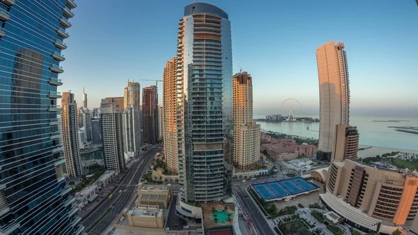 Panorama Zona Dubai Marina Jbr Famosa Rueda Fortuna Noche Aérea —  Fotos de Stock