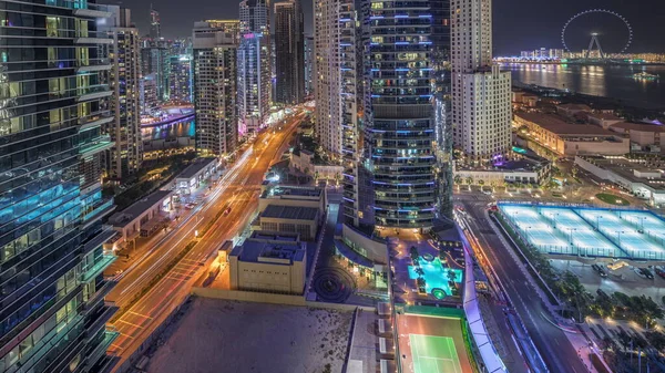 Panorama Que Muestra Dubai Marina Jbr Zona Famosa Rueda Fortuna — Foto de Stock